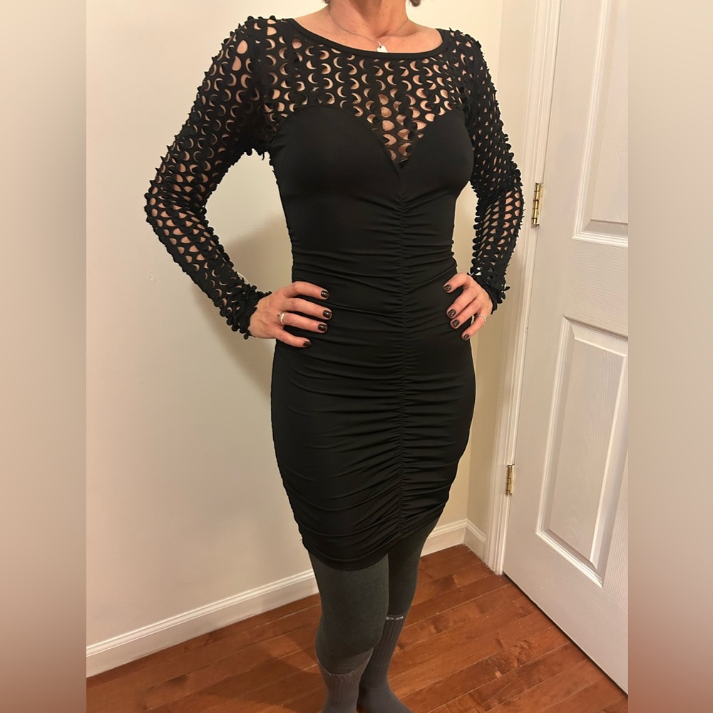 Elegant Black Mesh Sleeve Dress
